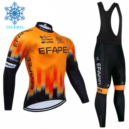 Set Fietsshirt Lange Mouw + Lange Koersbroek 2024 Efapel Winter Thermal Fleece Oranje